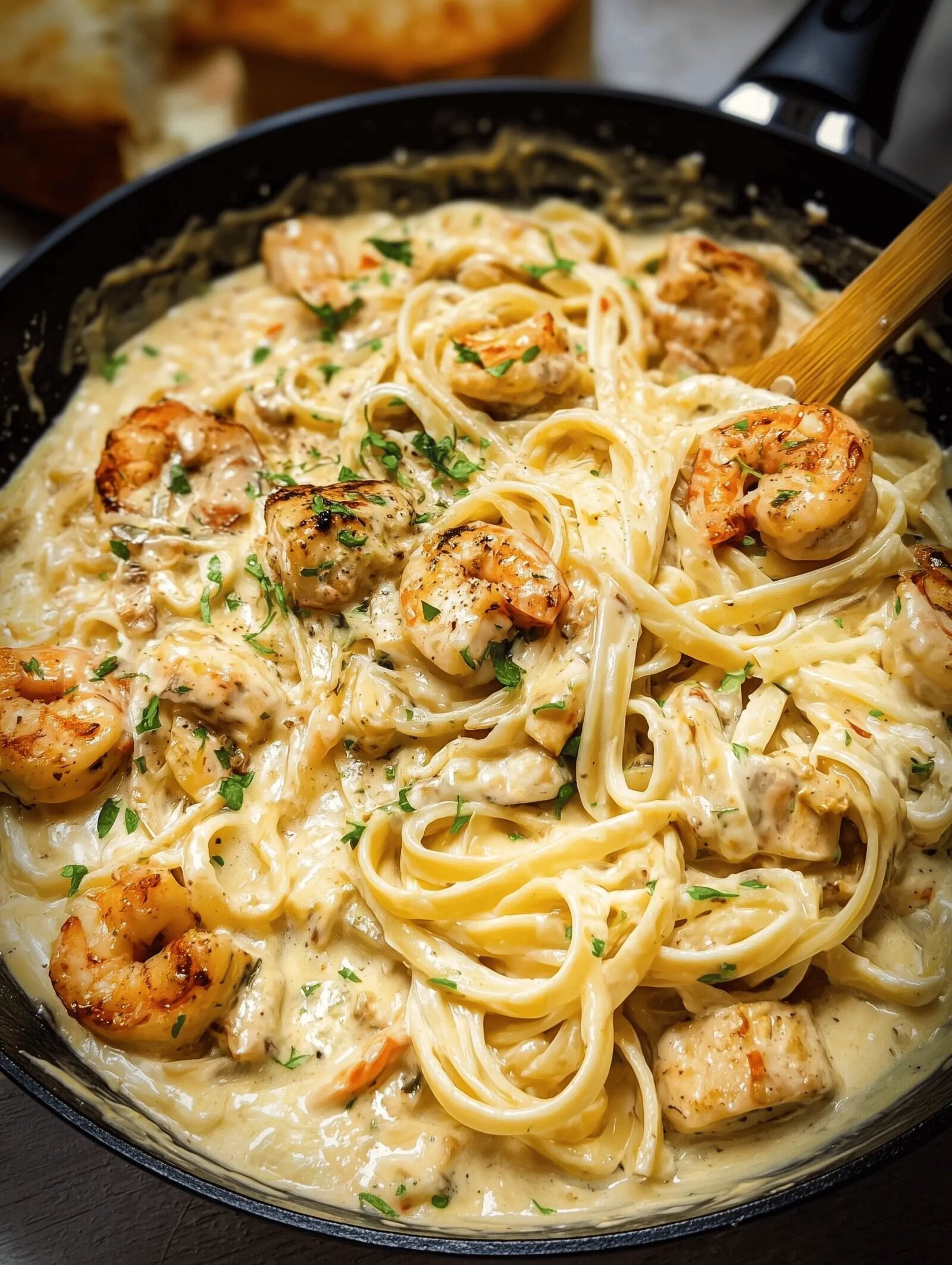 Creamy Chicken and Shrimp Alfredo