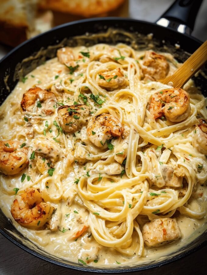 Creamy Chicken and Shrimp Alfredo