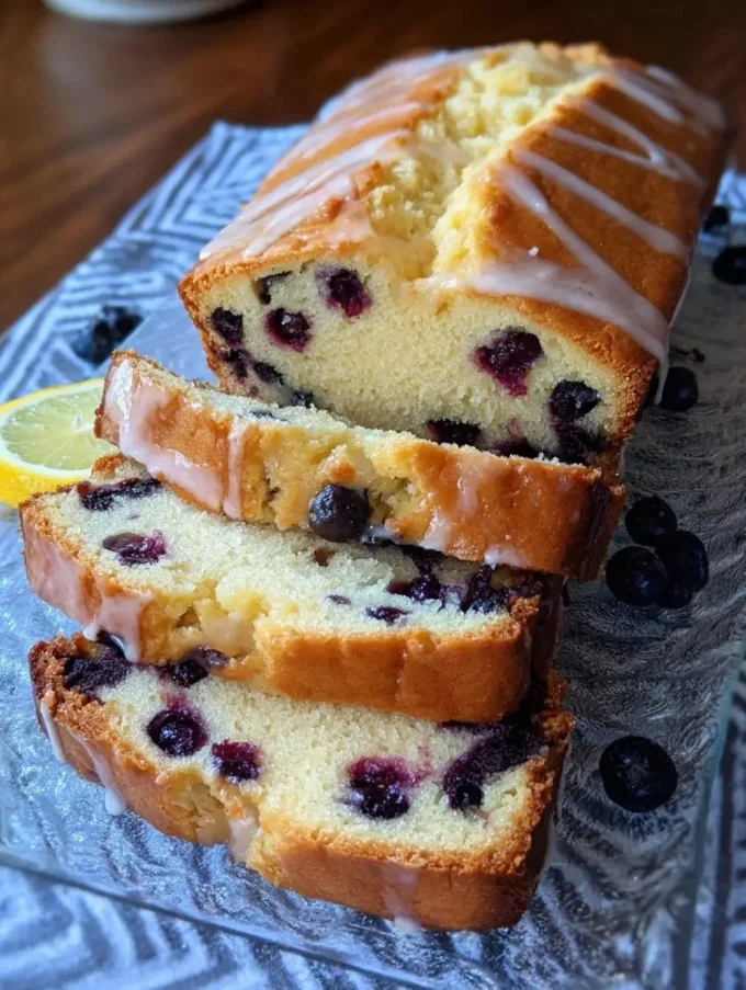 Homemade Lemon-Blueberry Bread Cake with fresh blueberries and lemon zest