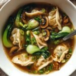 Potstickers in Mushroom and Bok Choy Soup