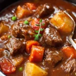 Delicious slow-cooked beef stew served in a rustic bowl