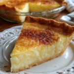 Slice of Southern buttermilk pie on a plate with a fork