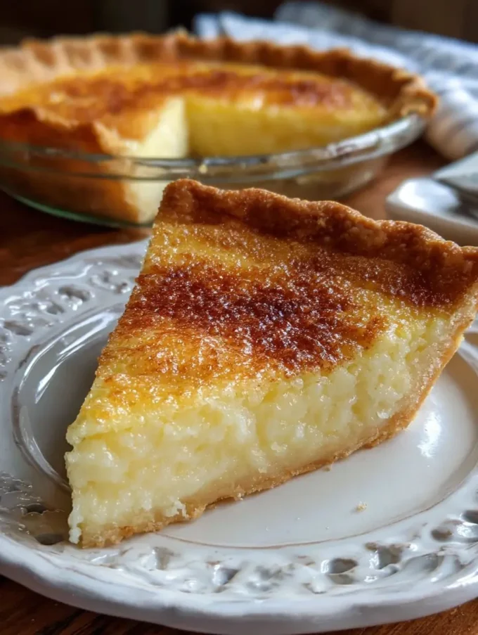 Slice of Southern buttermilk pie on a plate with a fork