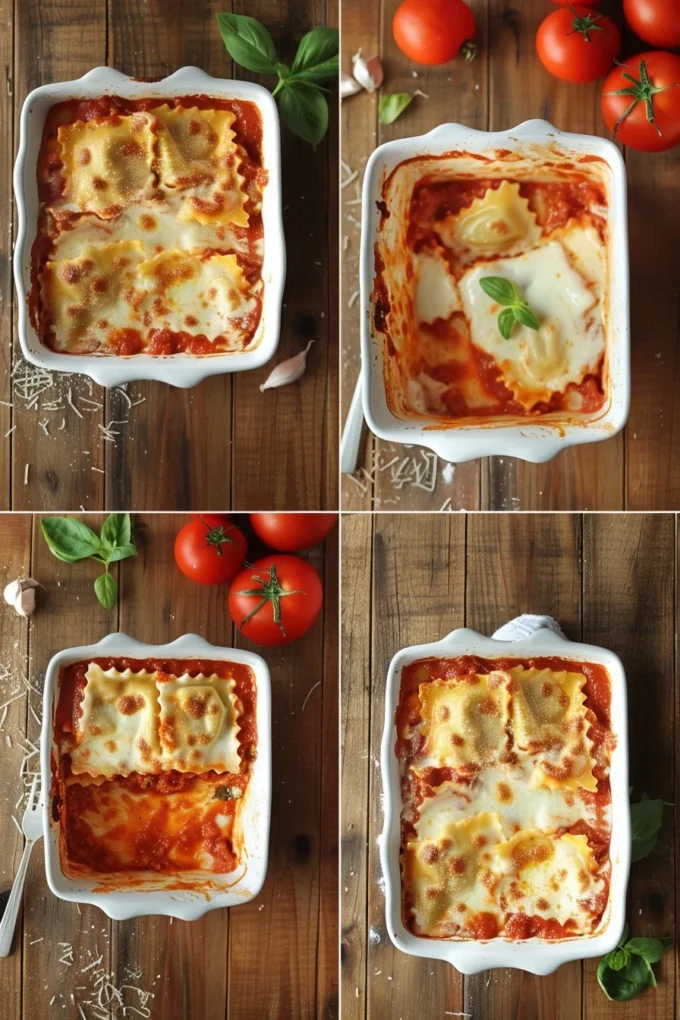 Three-Ingredient Ravioli Casserole served in a baking dish