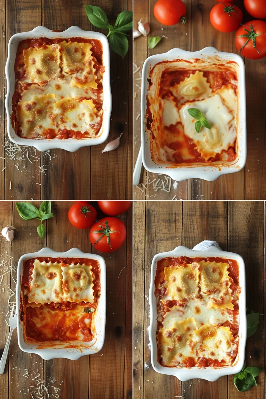 Three-Ingredient Ravioli Casserole served in a baking dish