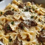 Creamy Parmesan Garlic Beef Pasta with Bow-Tie Noodles
