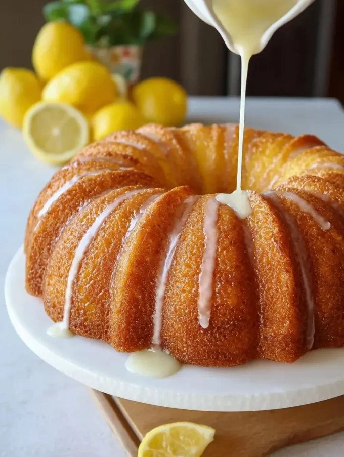 Deliciously moist zesty lemon bundt cake with a golden crust and lemon glaze