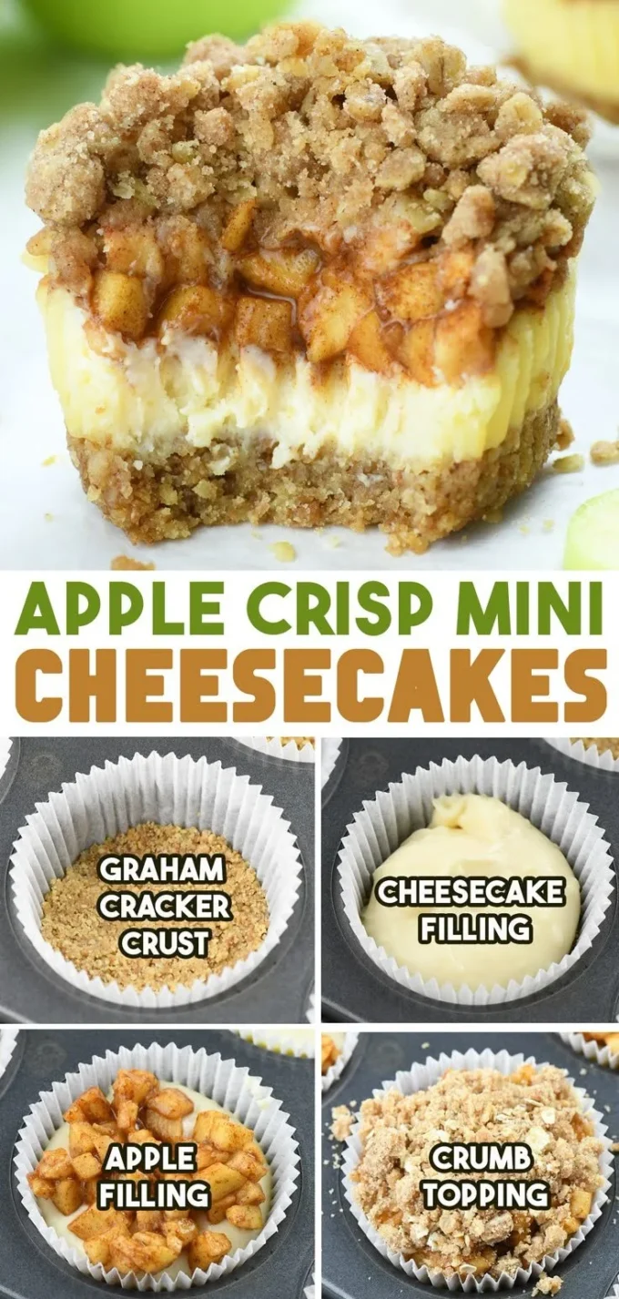 Apple Crisp Mini Cheesecake Bites with crispy topping and creamy filling