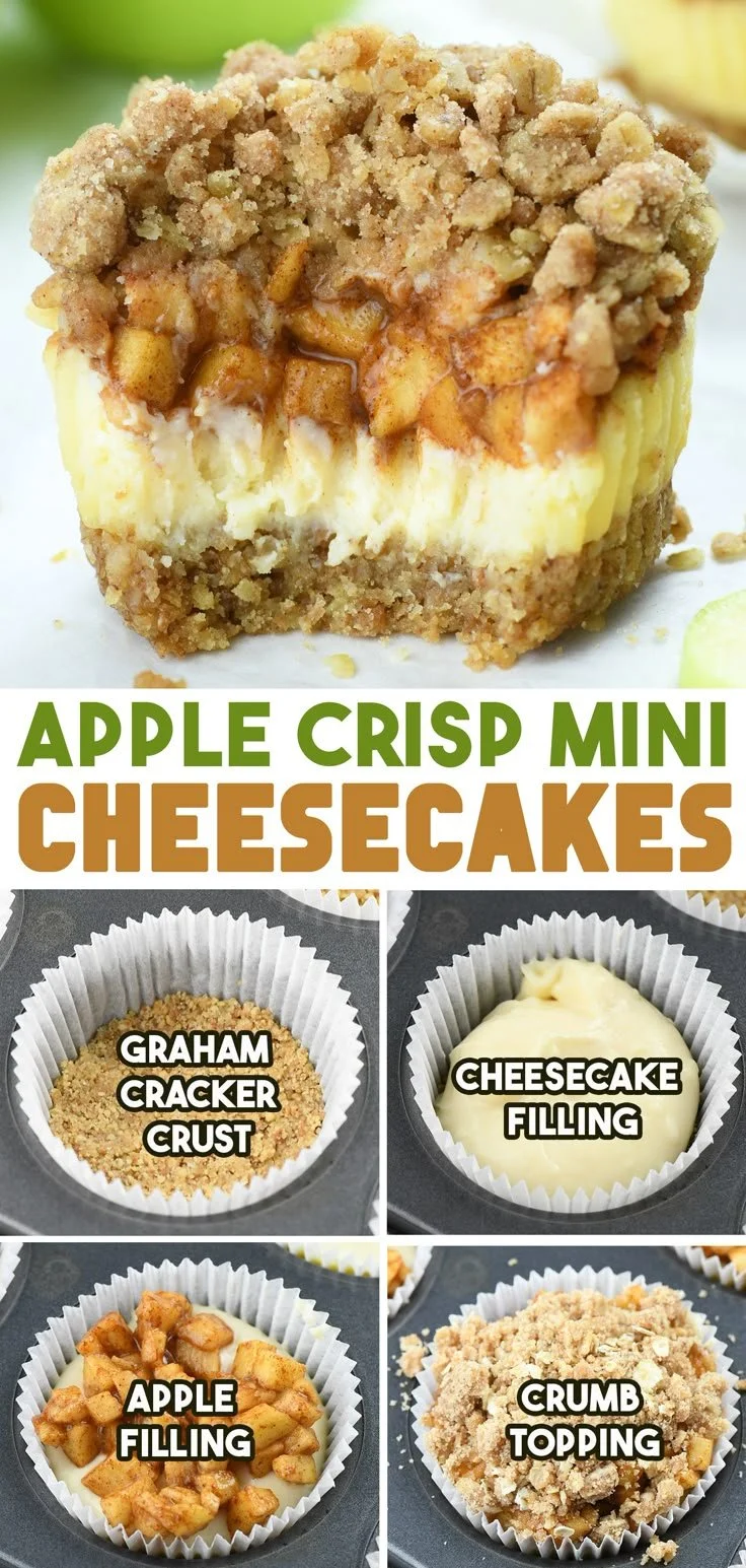 Apple Crisp Mini Cheesecake Bites with crispy topping and creamy filling