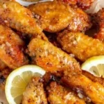 Delicious Honey Lemon Pepper Wings served with fresh garnishes