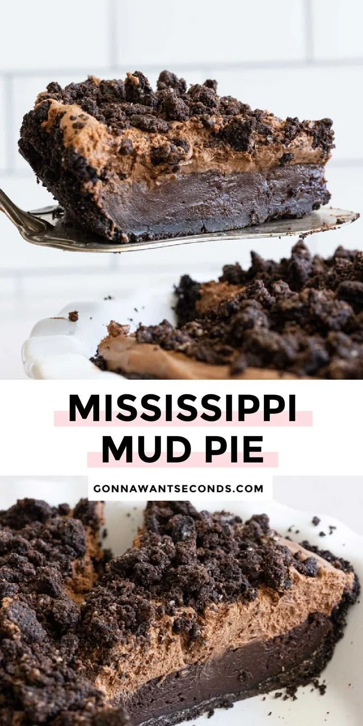 Delicious Mississippi Mud Pie dessert topped with chocolate and marshmallows