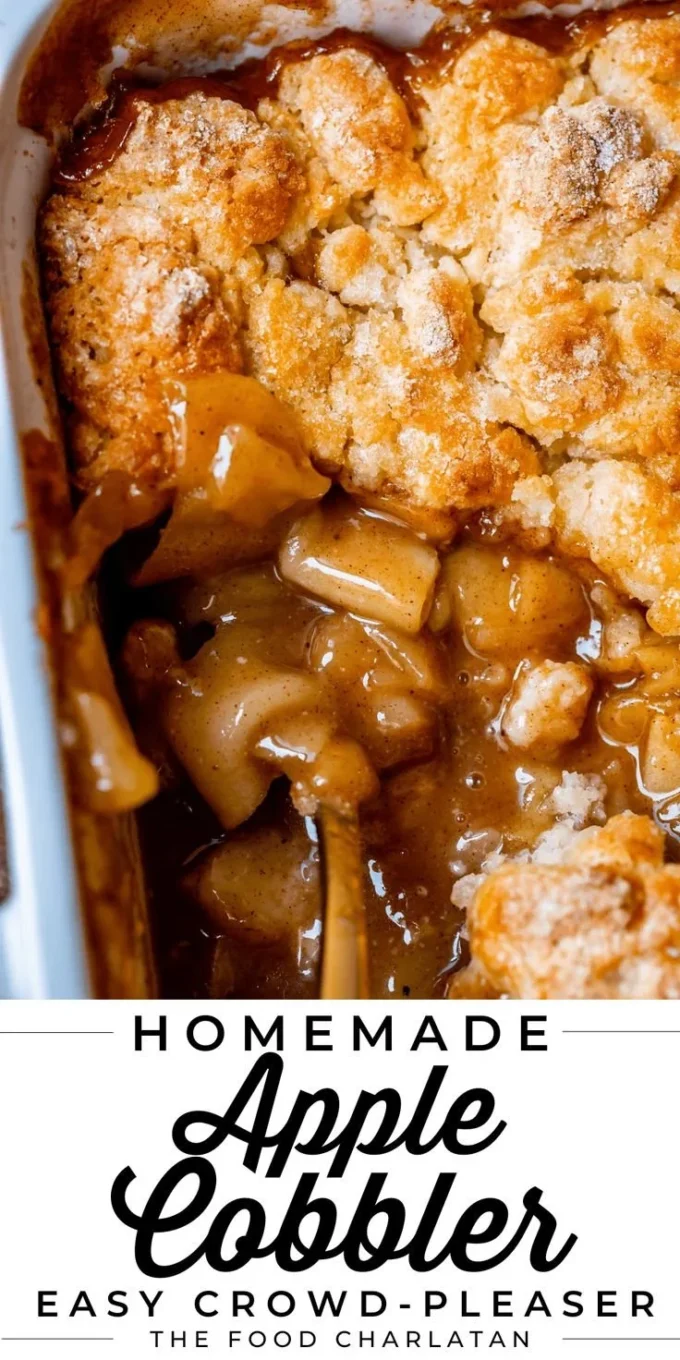 Homemade simple apple cobbler from scratch, golden brown and delicious.