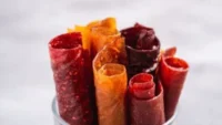 Homemade three-ingredient fruit leather made from fresh fruits