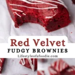 Ultra-fudgy red velvet brownies topped with cream cheese frosting