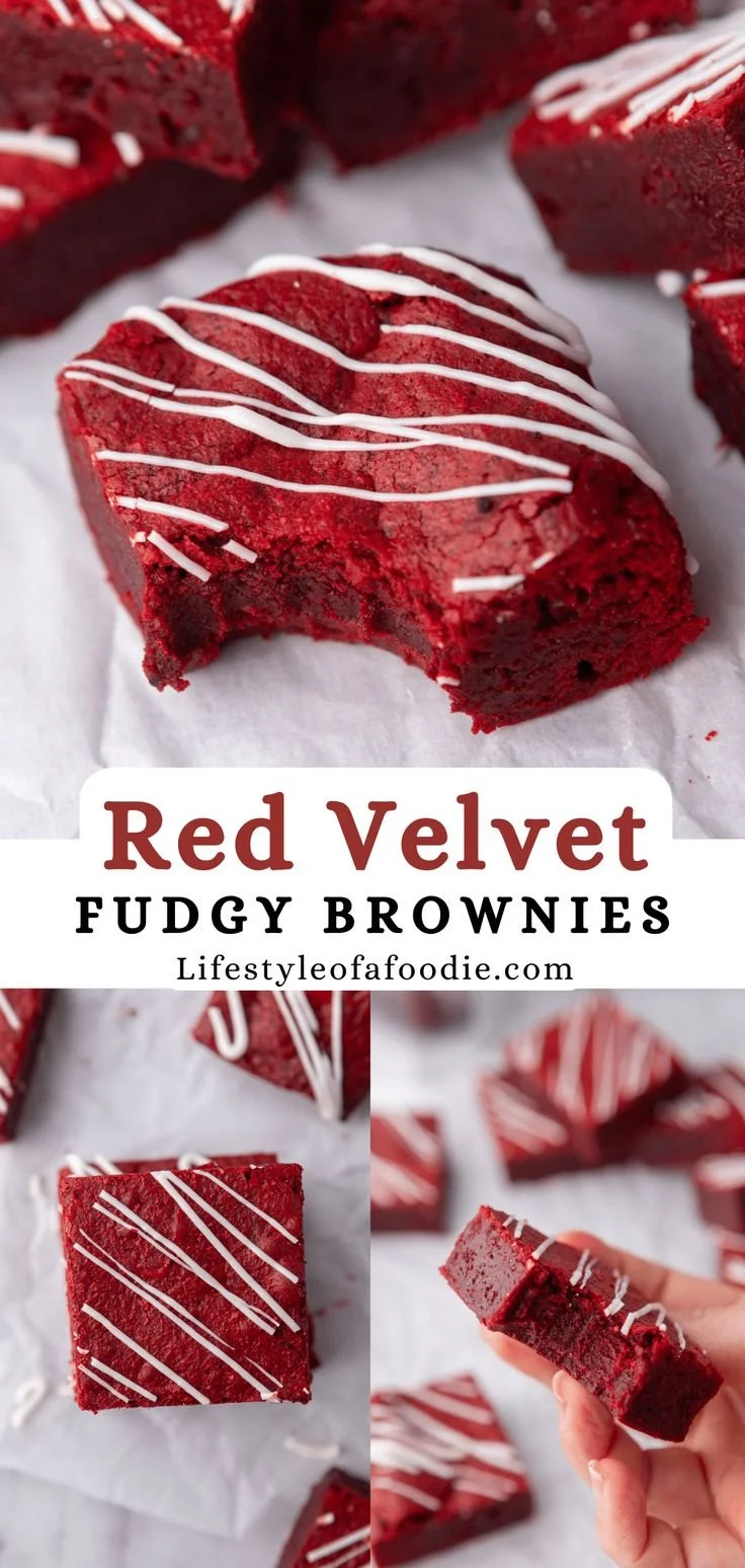 Ultra-fudgy red velvet brownies topped with cream cheese frosting