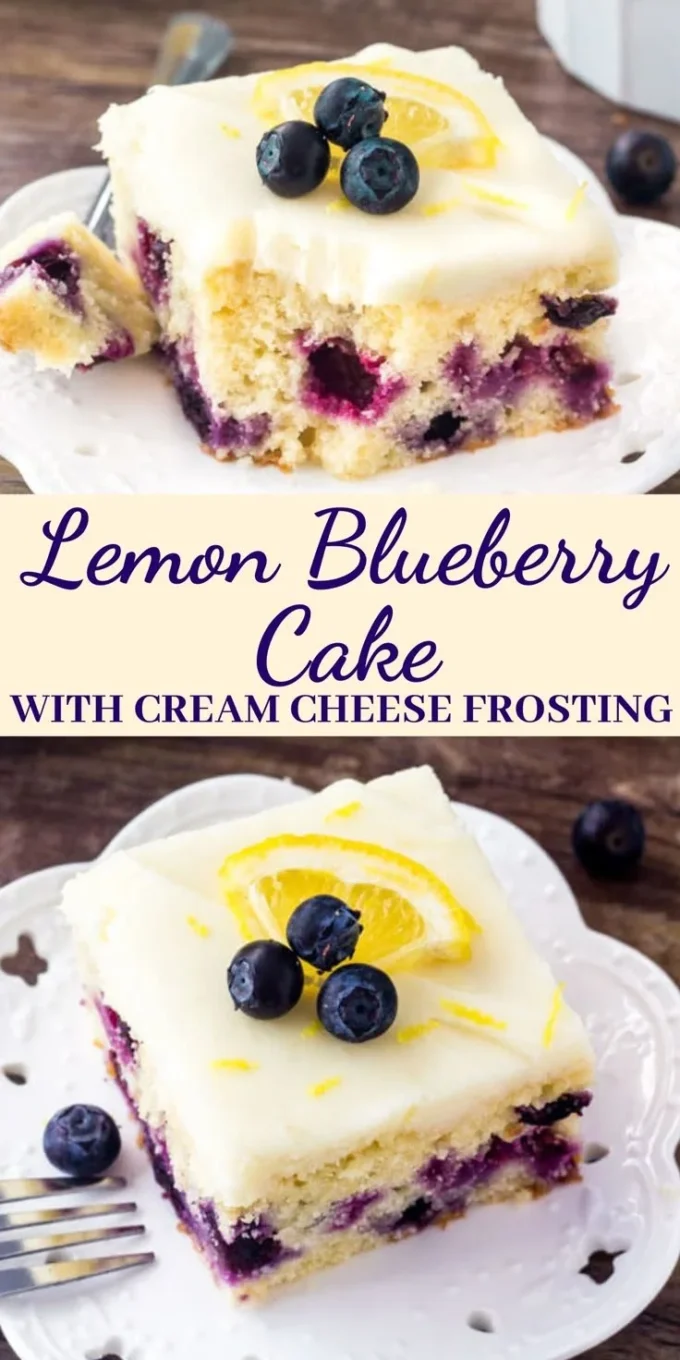 Zesty lemon blueberry cake with fresh blueberries and lemon zest topping.